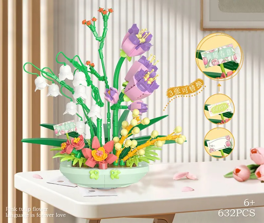 Klocki Bukiet kwiatów kompatybilnych z LEGO w doniczce Prezent dla Dziewczyny Kobiety Mamy